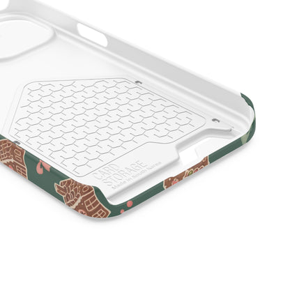 Holiday Gingerbread Phone Case with Card Holder — Festive Green Candy Cane Design