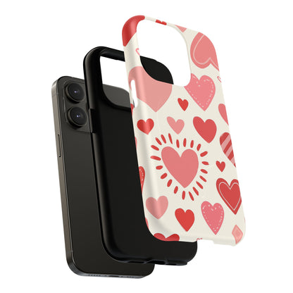 Heart Pattern Tough iPhone Case — Cute Red & Pink Hearts Protective Cover (MagSafe compatible)