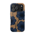Navy Floral Tough Phone Case — Durable Protective Case with Blue Flowers on Kraft Background