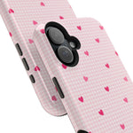 Pink Heart Gingham MagSafe iPhone Case, Impact‑Resistant, Magnetic Protection
