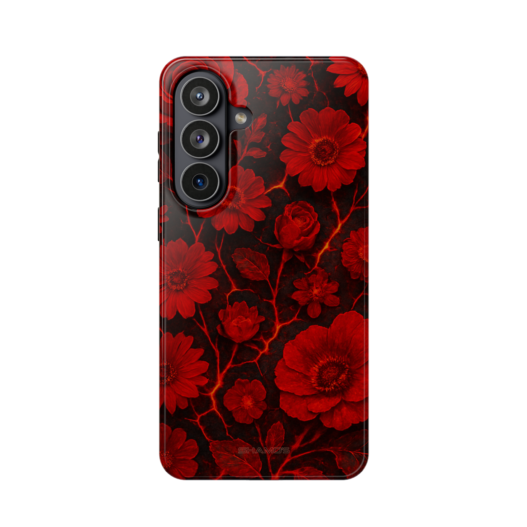 Funda para iPhone con diseño floral en rojo oscuro de lava derretida — Compatible con MagSafe