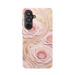 MagSafe iPhone-Hülle mit rosa Rosenmuster, Goldblatt-Magnet und stoßfest