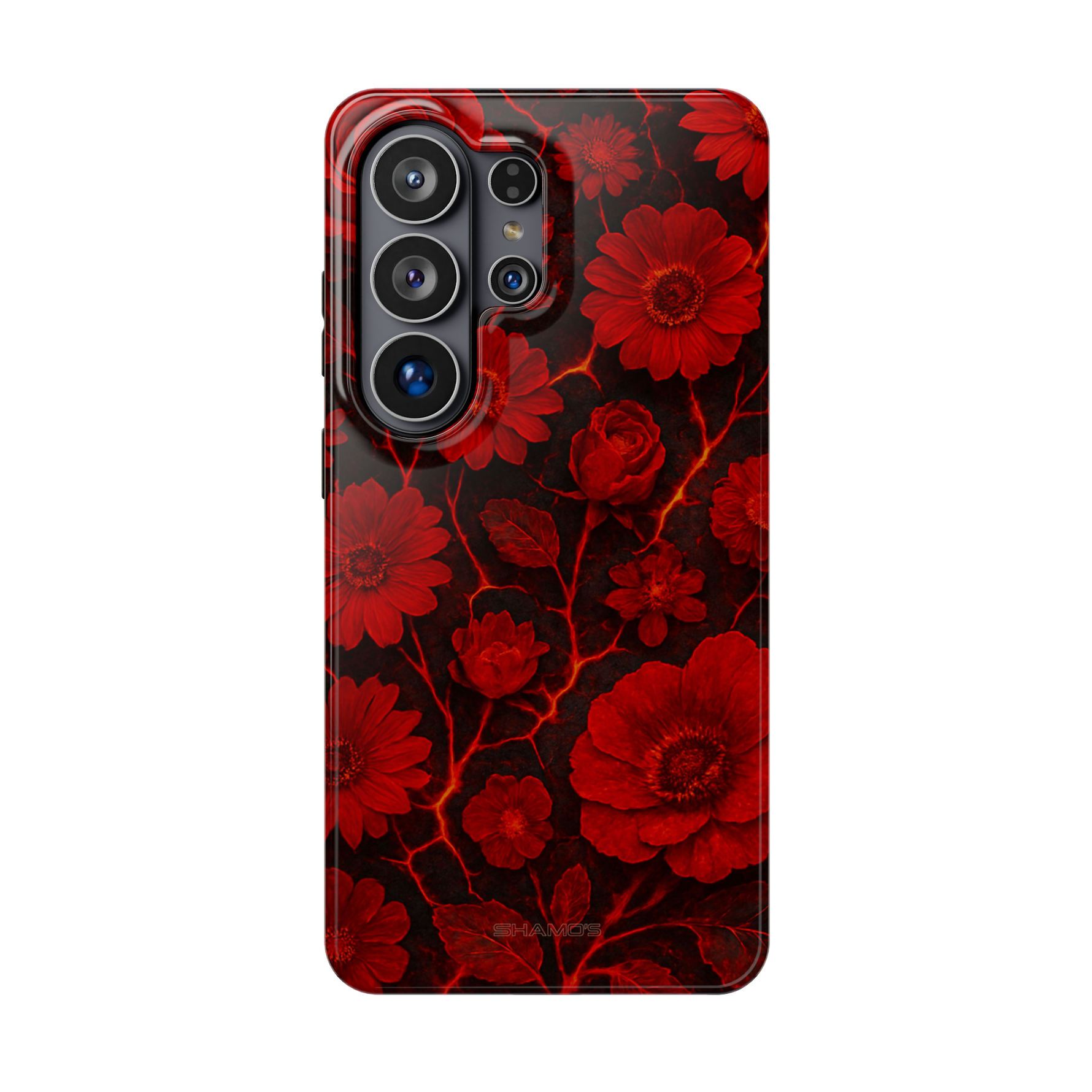 Funda para iPhone con diseño floral en rojo oscuro de lava derretida — Compatible con MagSafe