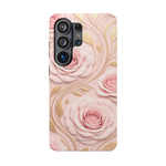 MagSafe iPhone-Hülle mit rosa Rosenmuster, Goldblatt-Magnet und stoßfest