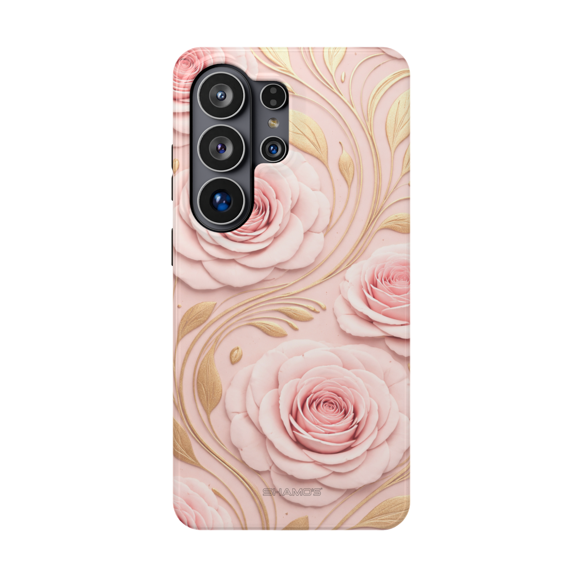 MagSafe iPhone-Hülle mit rosa Rosenmuster, Goldblatt-Magnet und stoßfest
