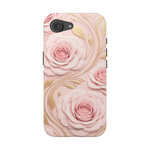 MagSafe iPhone-Hülle mit rosa Rosenmuster, Goldblatt-Magnet und stoßfest