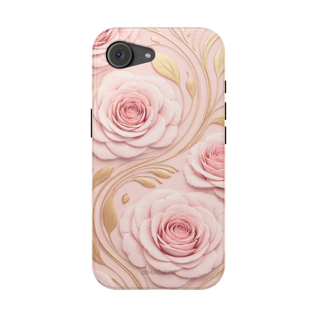 MagSafe iPhone-Hülle mit rosa Rosenmuster, Goldblatt-Magnet und stoßfest