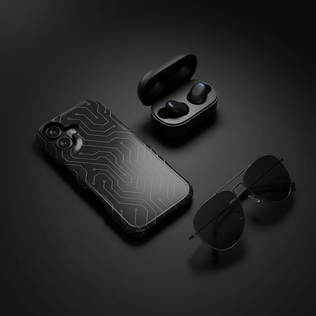 Black surface flat lay