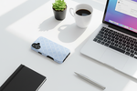 Blue chain phone case workspace