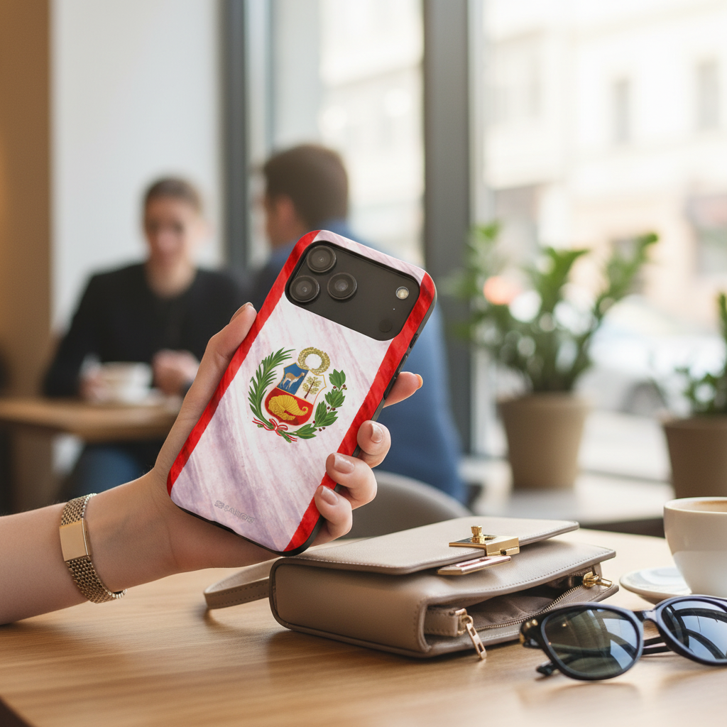 Café moment with Peruvian flag case