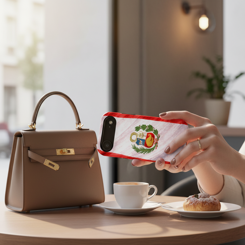 Café moment with Peruvian flag case