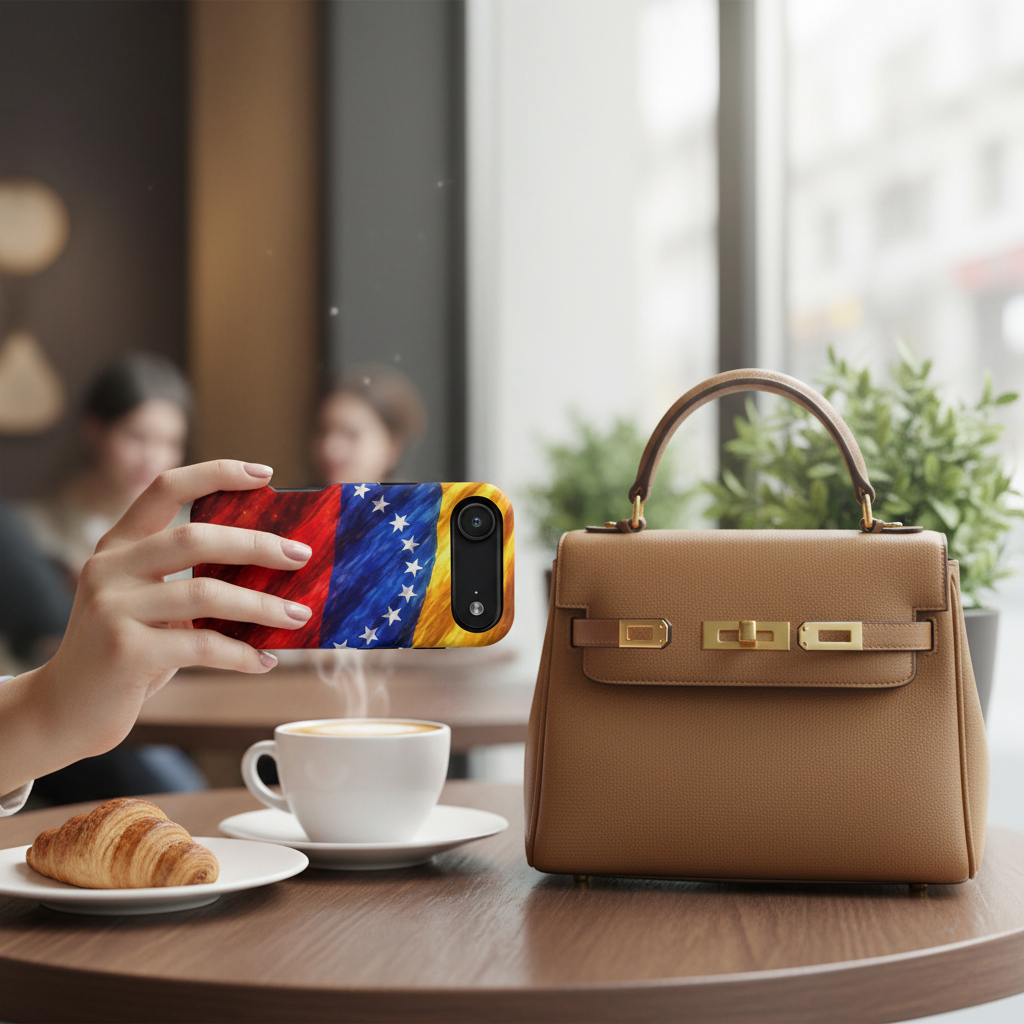 Café moment with Venezuelan flag case