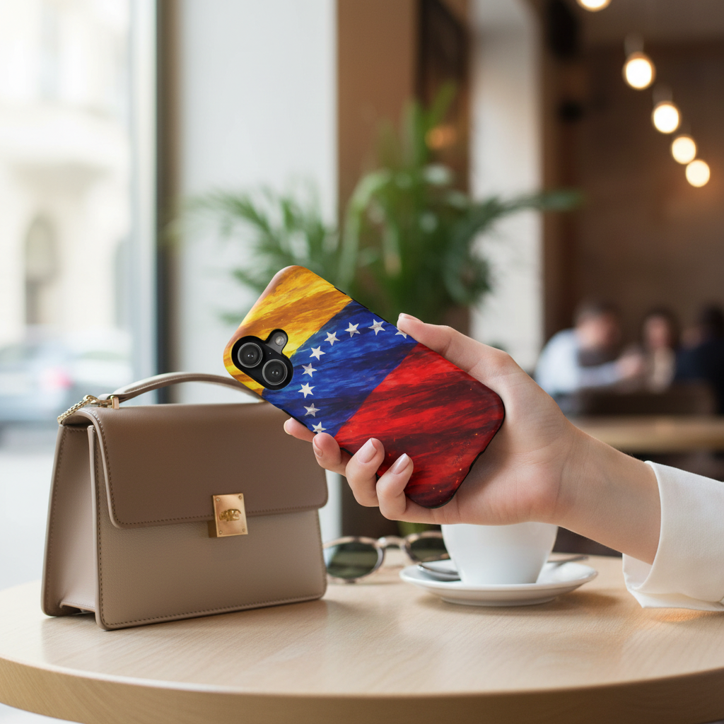Café moment with Venezuelan flag case