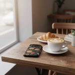 Café table with cappuccino