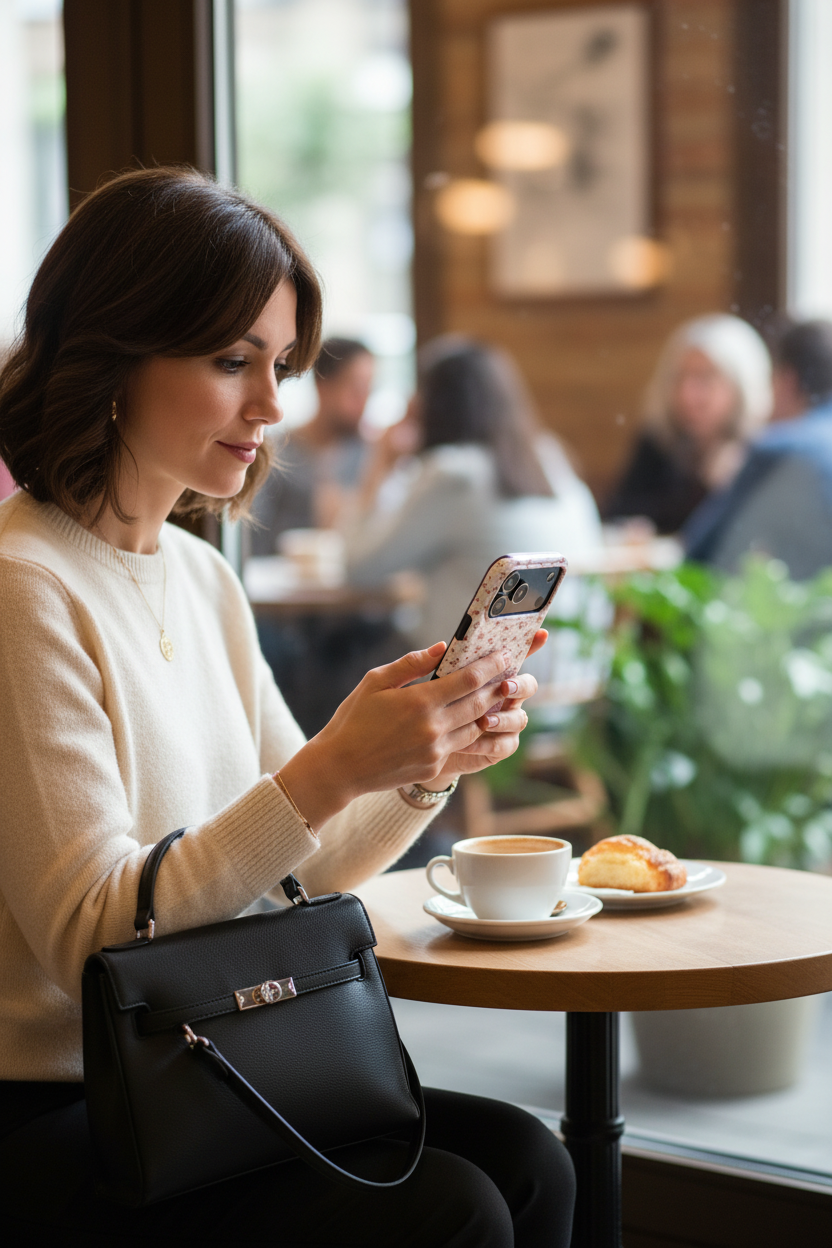 Cafe moment with handbag