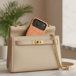 Case peeking from handbag