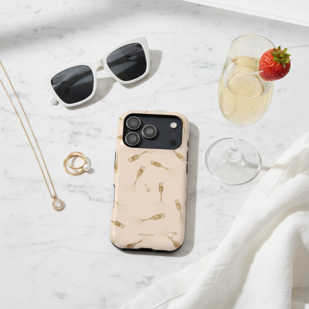 Champagne case luxury flatlay