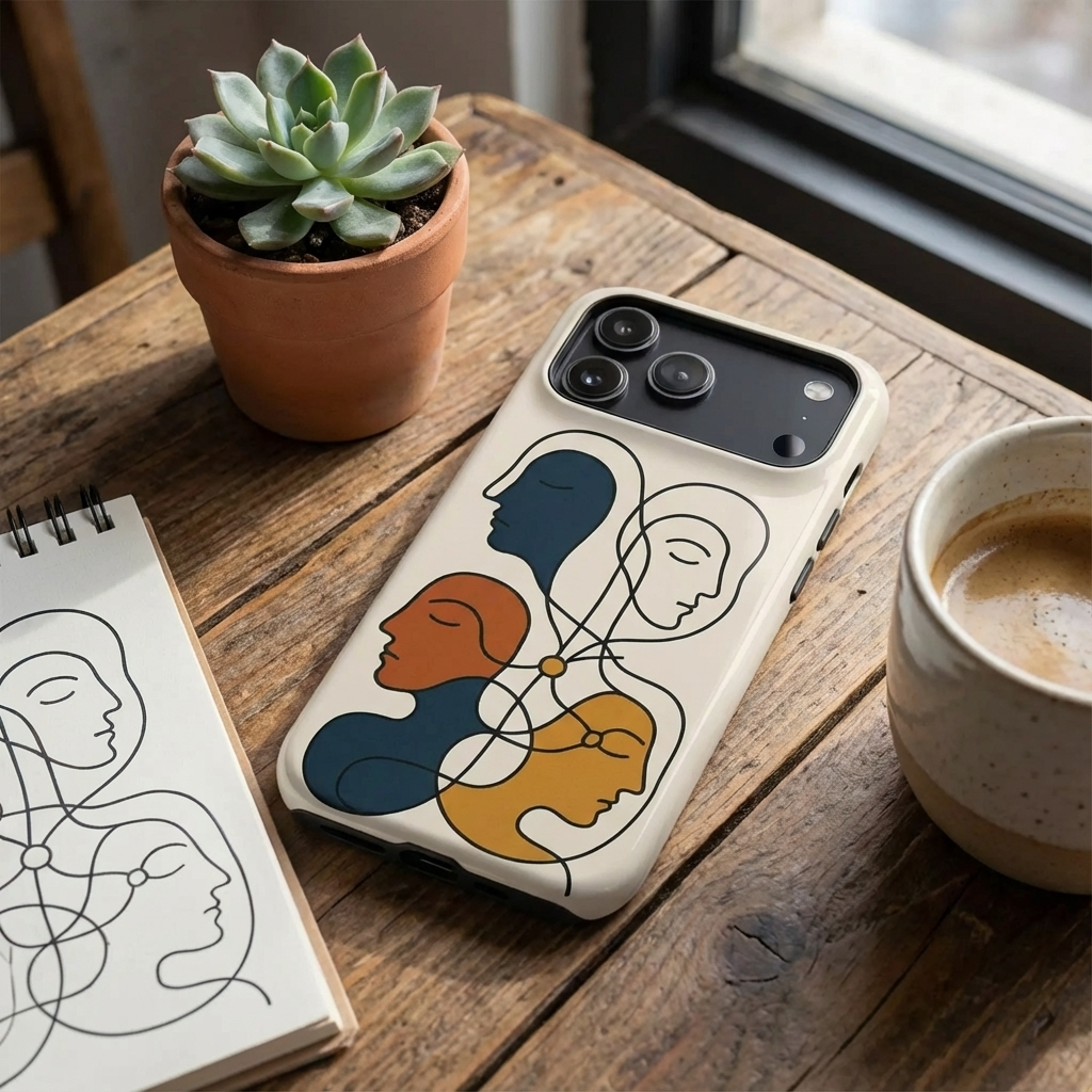 "Connected Lines" Minimalist iPhone Case — MagSafe, Magnetic Impact-Resistant - iPhone 17 / Glossy - Shamo's