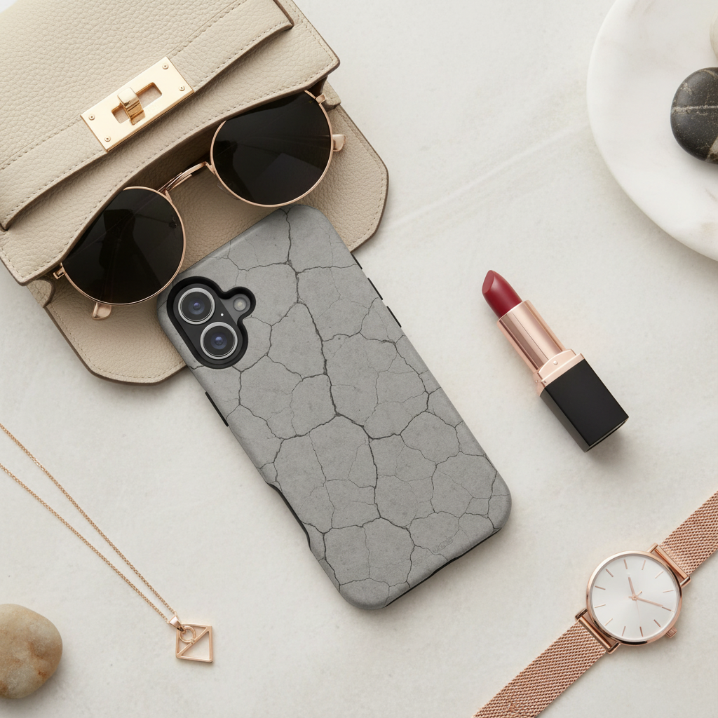 Designer handbag flatlay