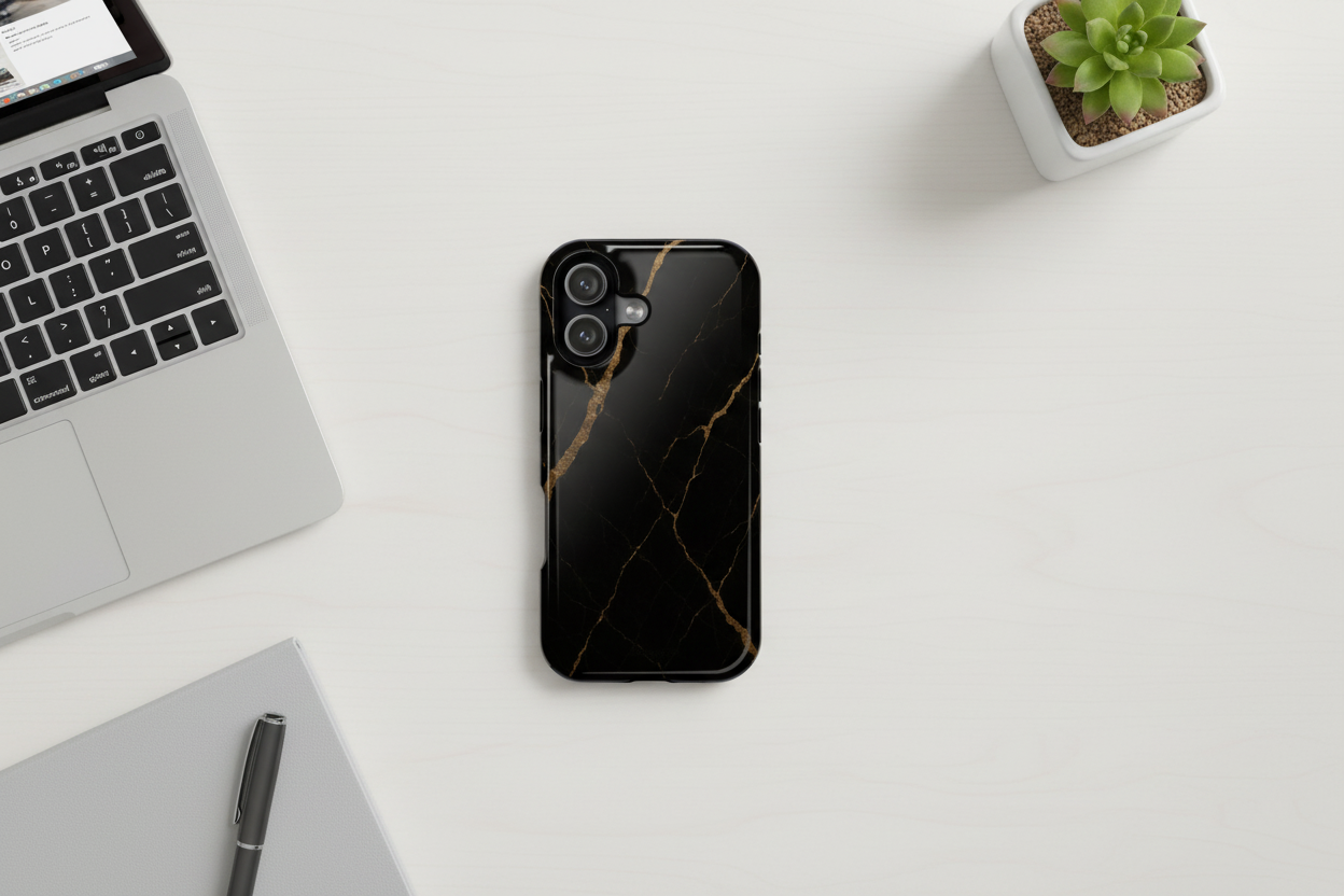 Desk workspace flatlay