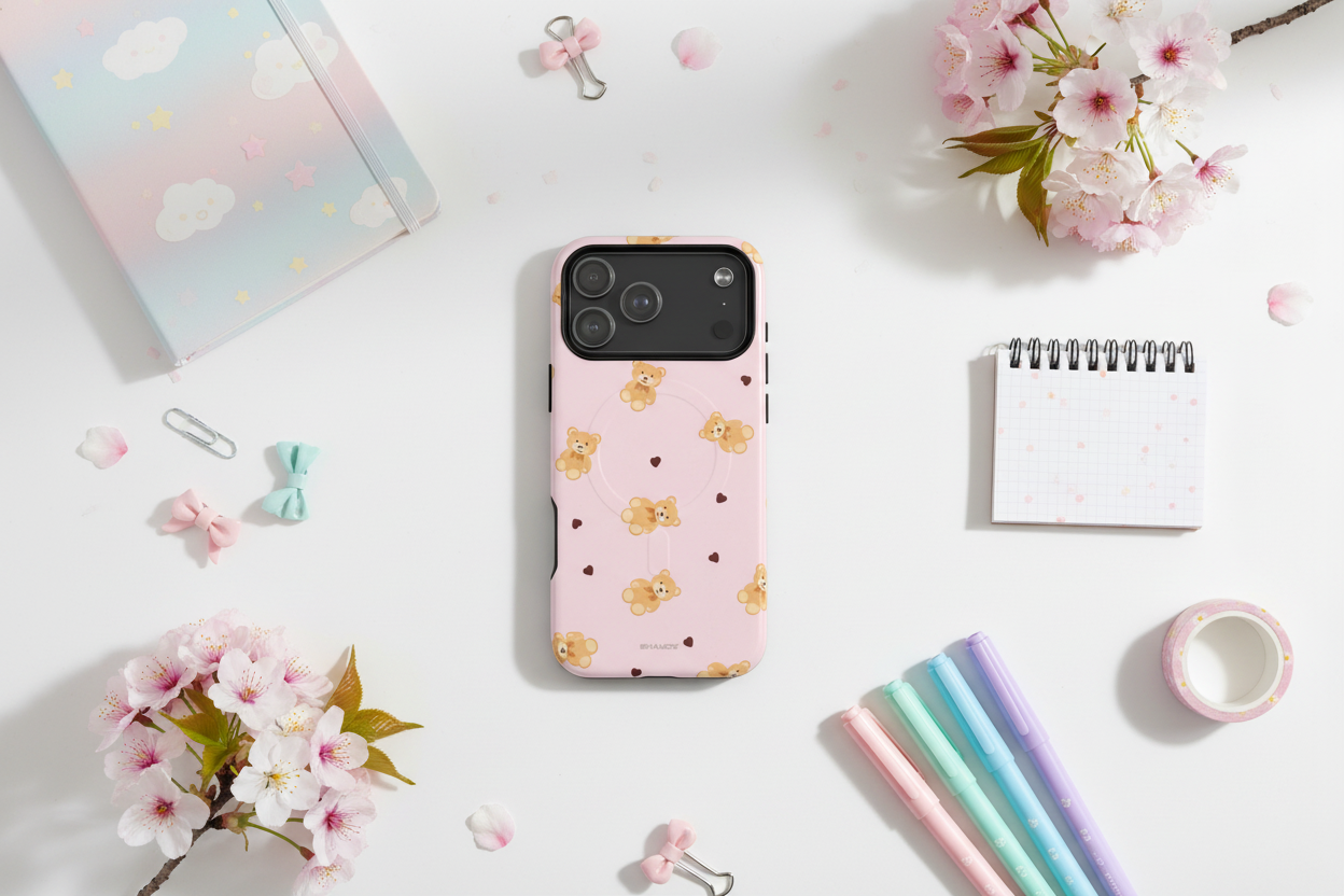 Flat lay with stationery and flowers