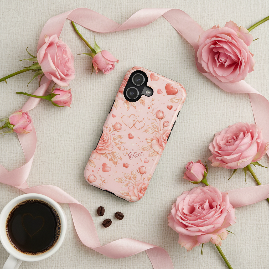 Flatlay with pink roses