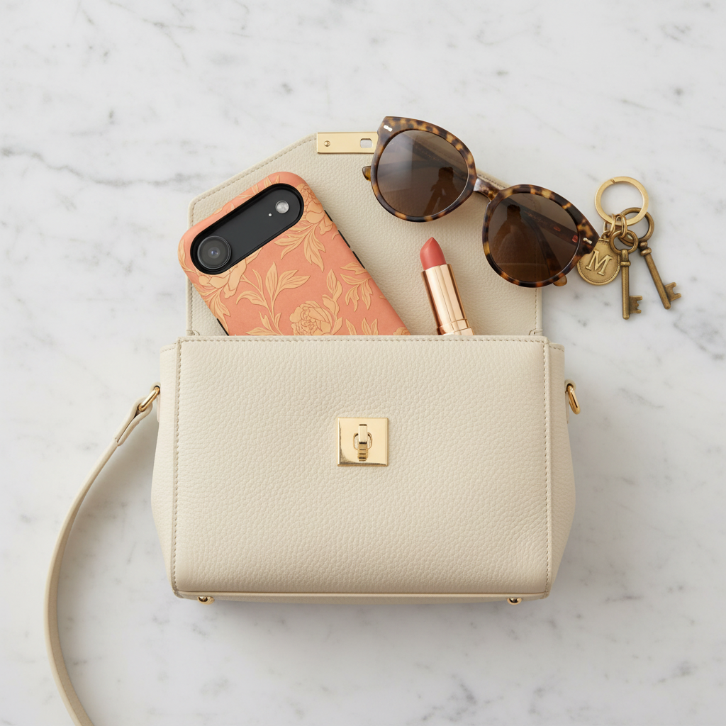 Flatlay with purse contents