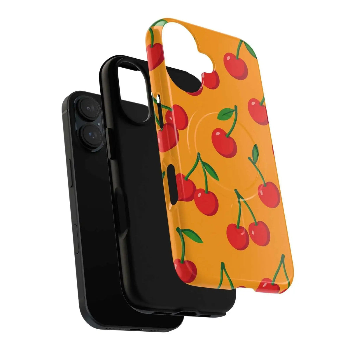Orange cherry MagSafe case exploded phone, liner and shell assembly #iphone-16-plus