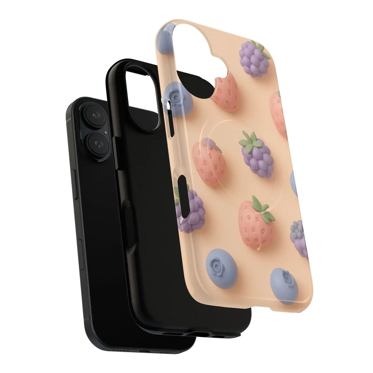 Fruitful 3D Strawberries Berries Tough Magnetic MagSafe Phone Case - iPhone 16 Plus - exploded view #iphone-16-plus