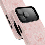 Balletcore Pink Floral Lace iPhone Case with Bow | Works with MagSafe - iPhone 18 Pro - close view #iphone-18-pro