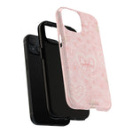 Balletcore Pink Floral Lace iPhone Case with Bow | Works with MagSafe - iPhone 14 Plus - exploded view #iphone-14-plus