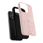 Balletcore Pink Floral Lace iPhone Case with Bow | Works with MagSafe - iPhone 15 Pro Max - exploded view #iphone-15-pro-max