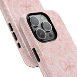 Balletcore Pink Floral Lace iPhone Case with Bow | Works with MagSafe - iPhone 15 Pro Max - close view #iphone-15-pro-max