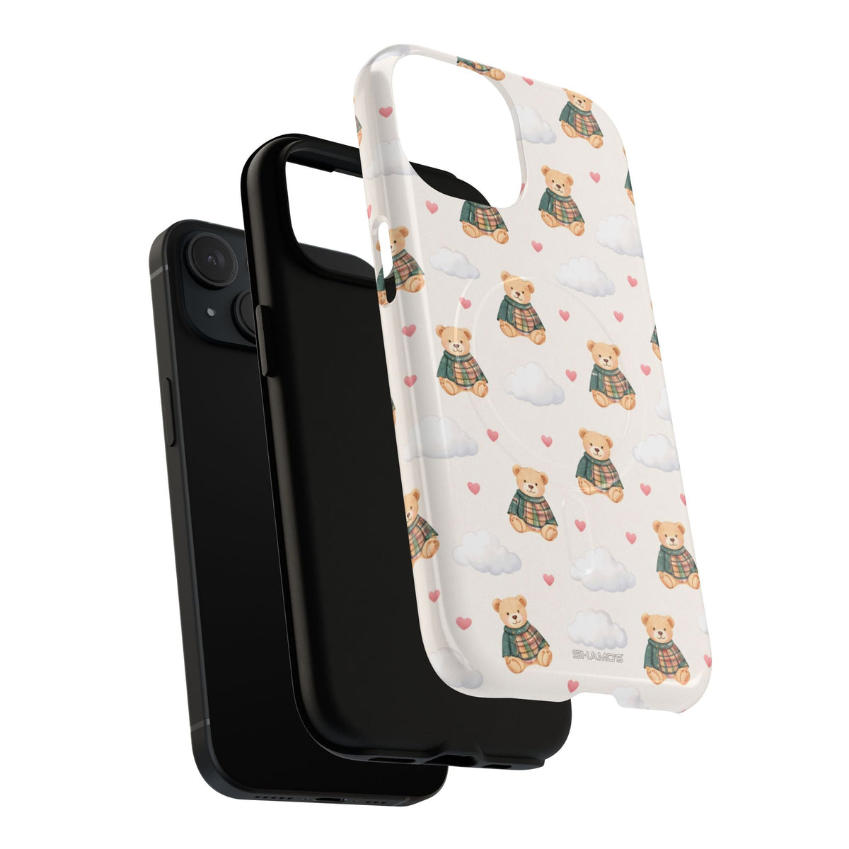 Dreamy cloud teddy bear MagSafe case exploded phone, liner and shell assembly #iphone-14-plus