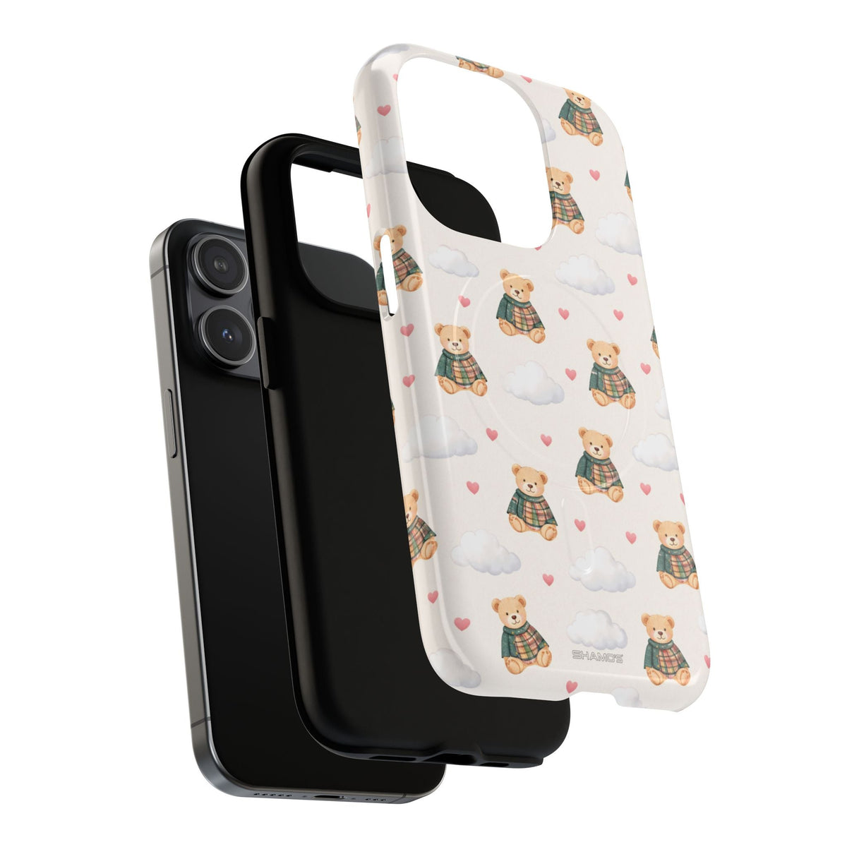 Dreamy cloud teddy bear MagSafe case exploded phone, liner and shell assembly #iphone-15-pro-max