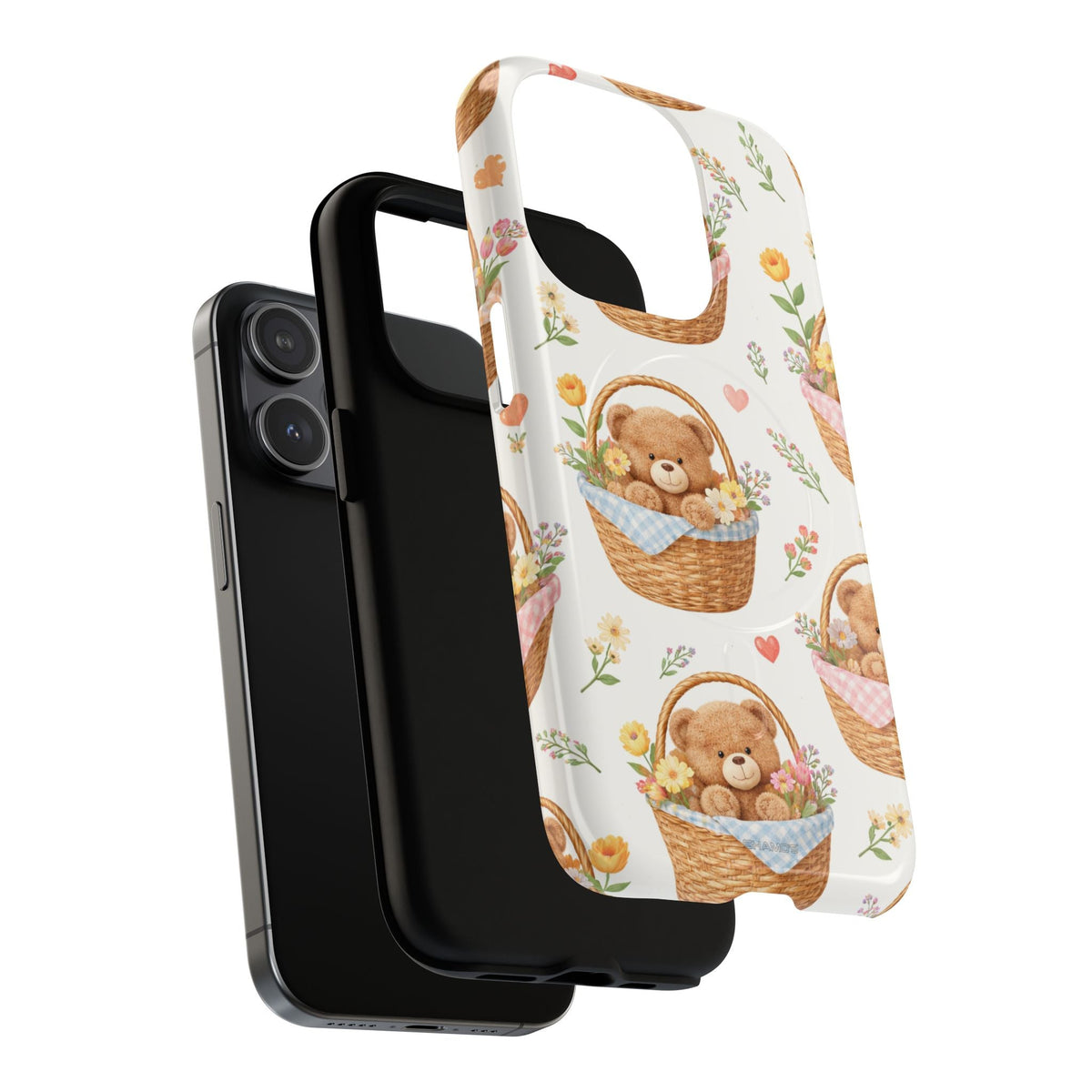 Exploded teddy berry basket case with phone, black liner and printed shell #iphone-14-pro