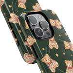 Close-up of overlapping holiday teddy cases #iphone-15-pro