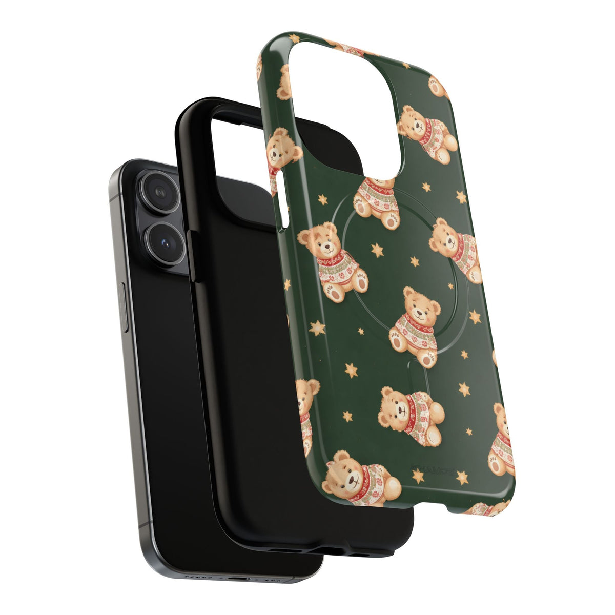 Exploded holiday teddy case with phone, black liner and printed shell #iphone-14-pro-max