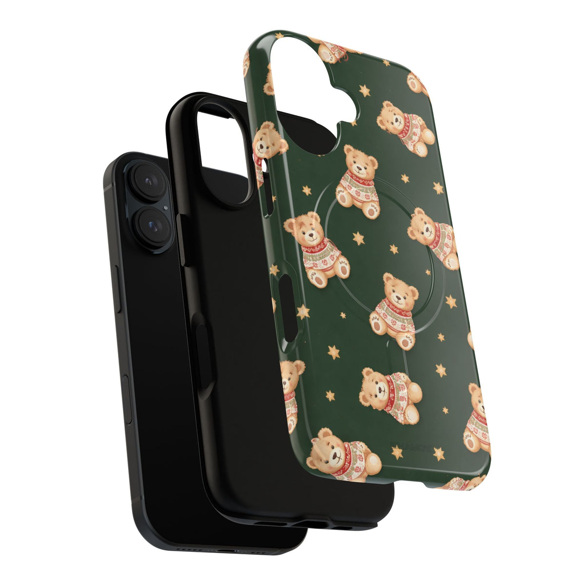 Exploded holiday teddy case with phone, black liner and printed shell #iphone-16