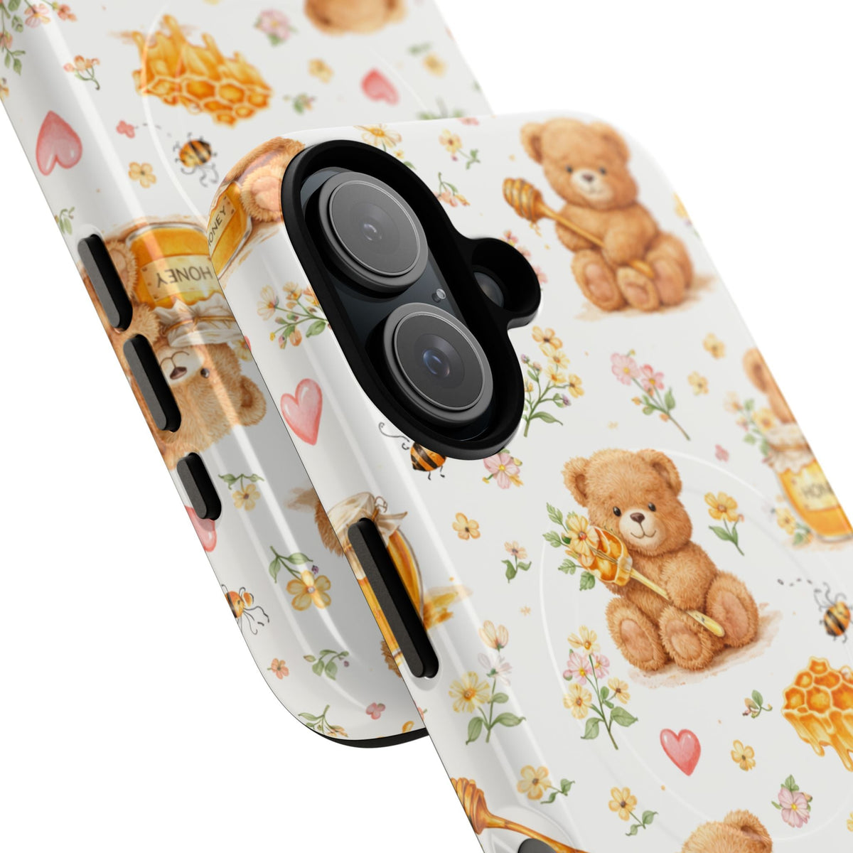 Close-up of overlapping honey teddy cases #iphone-16