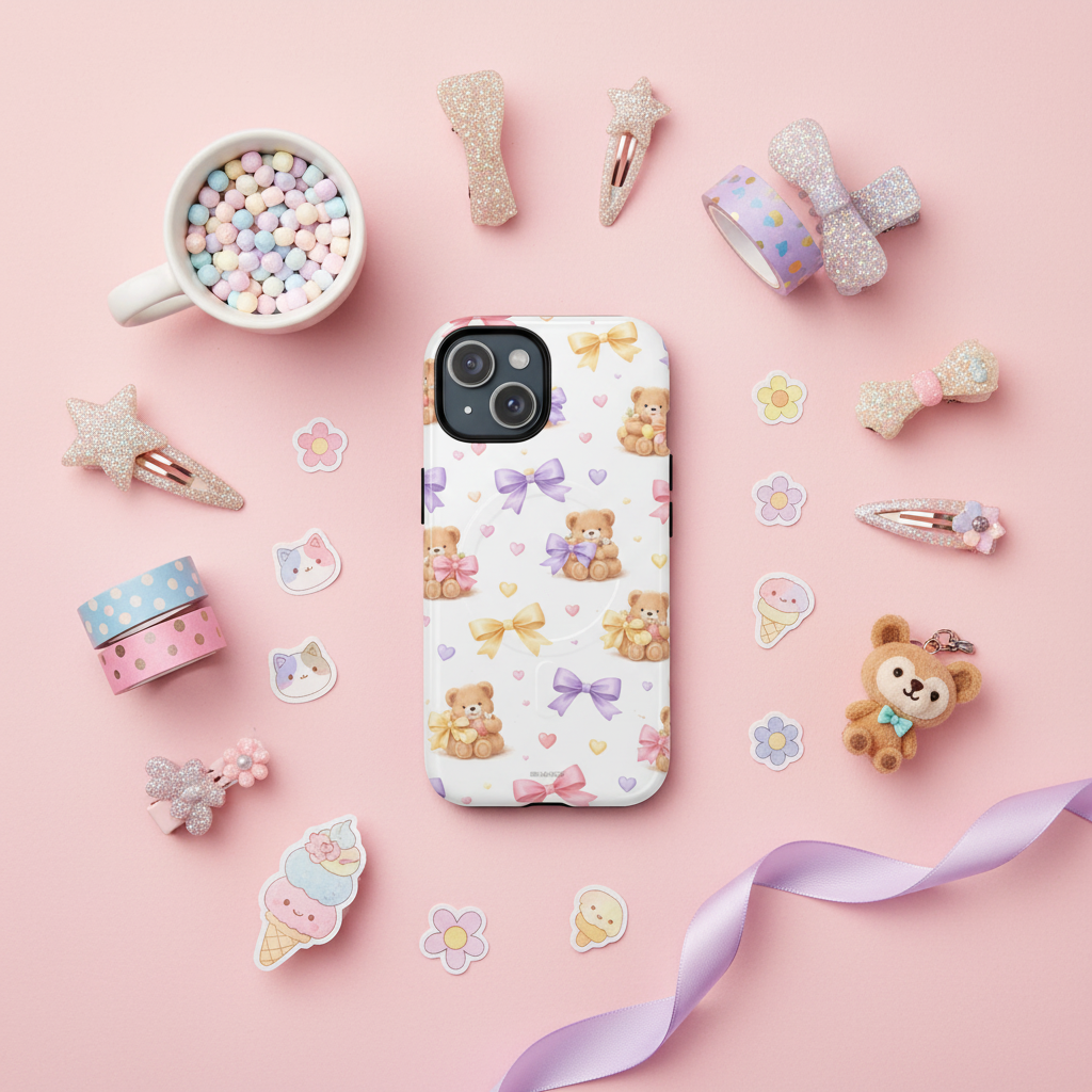 Ribbon Teddy Bear Love iPhone Case with MagSafe - iPhone 14 - lifestyle1 view #iphone-14