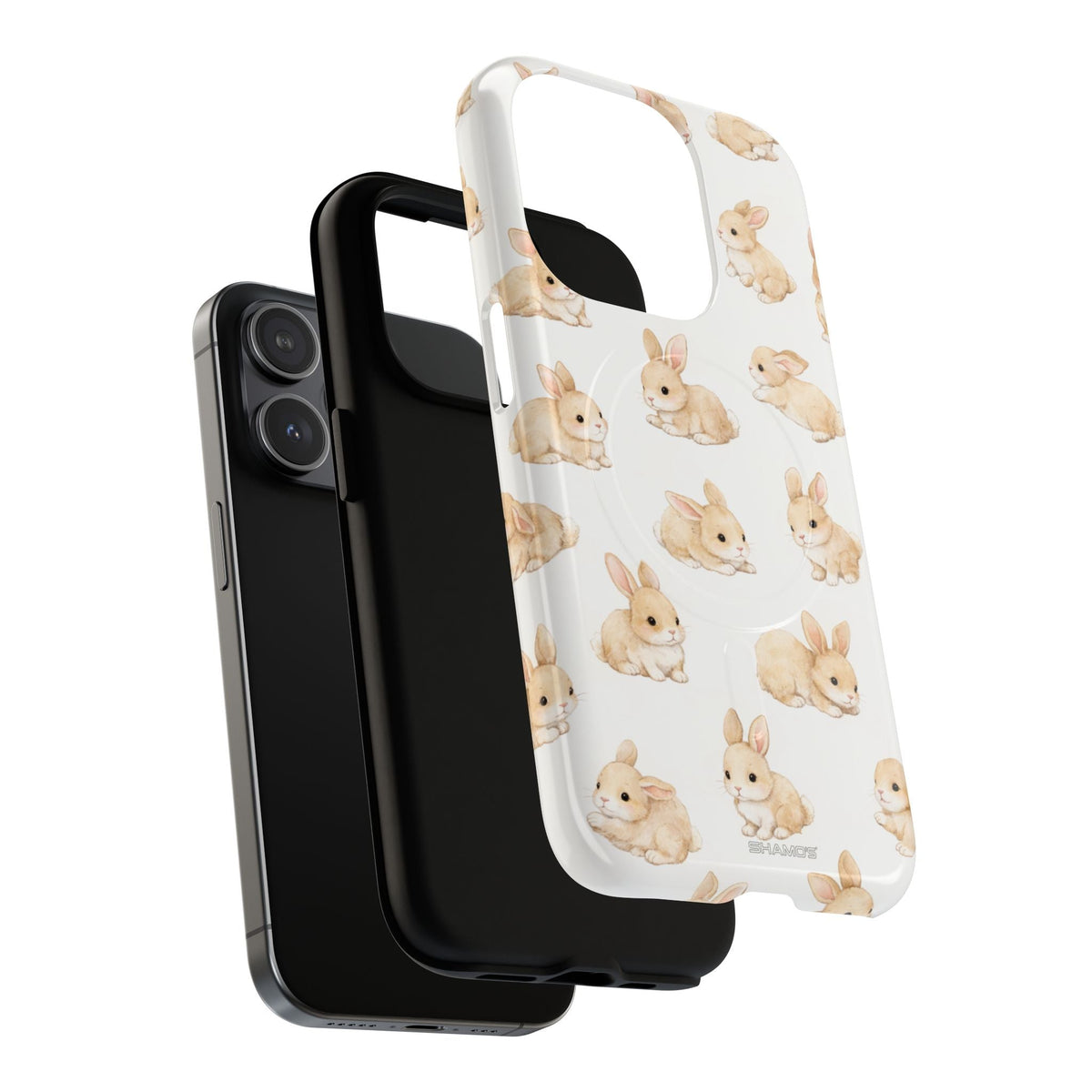 Exploded fluffy bunny case with phone, black liner and printed shell #iphone-16-pro-max