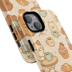 Close-up of overlapping coffee cats and dogs cases with a diagonal dual-camera opening and side-button details #iphone-14
