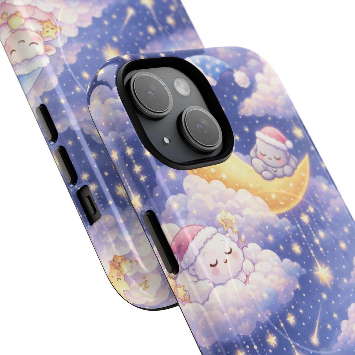 Close-up of overlapping dreaming moon and stars cases #iphone-14-plus