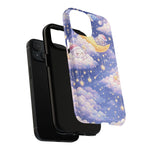 Exploded dreaming moon and stars case with phone, black liner and printed shell #iphone-15-plus