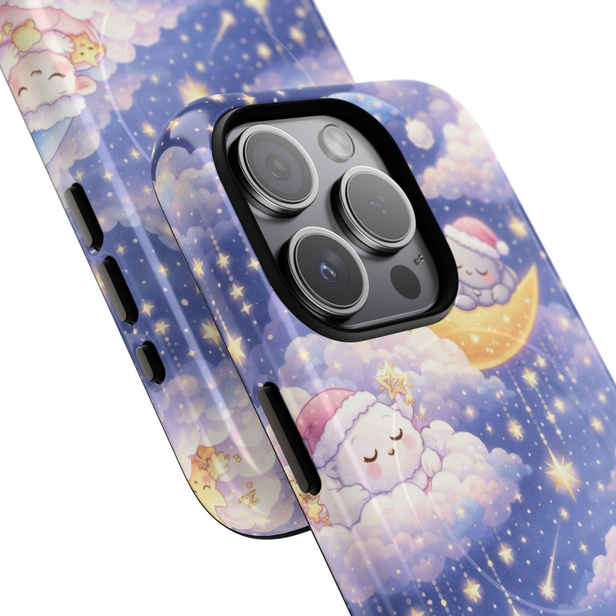 Close-up of overlapping dreaming moon and stars cases #iphone-15-pro-max