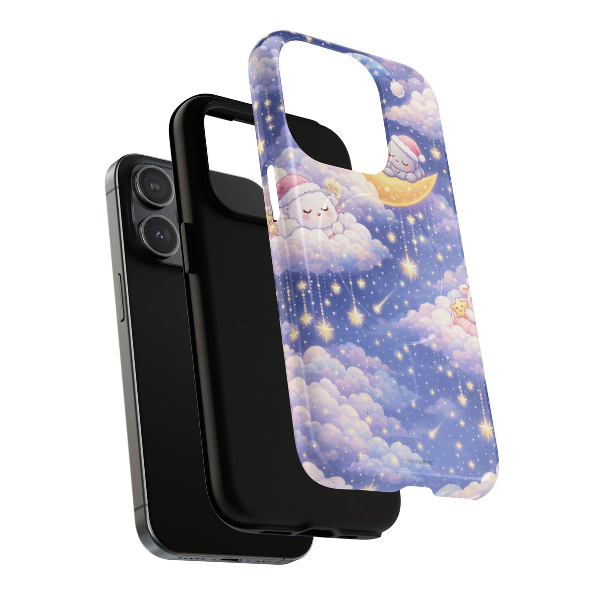 Exploded dreaming moon and stars case with phone, black liner and printed shell #iphone-14-pro