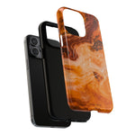Exploded amber agate marble case showing the phone, liner and shell with a square triple-camera opening #iphone-14-pro