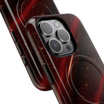Close-up of the red nebula-pattern phone case around the camera opening #iphone-15-pro