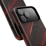 Close-up of the red nebula-pattern phone case around the camera opening #iphone-18-pro